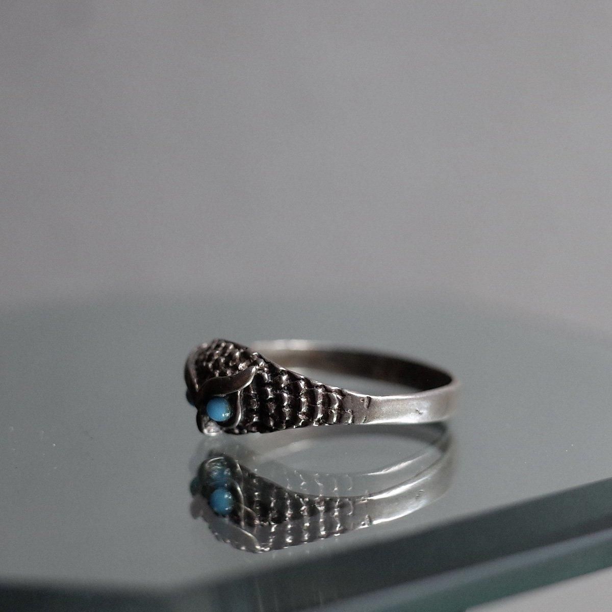 С 饹 󥰡Vintage Owl Silver Turquoise Glass Ring