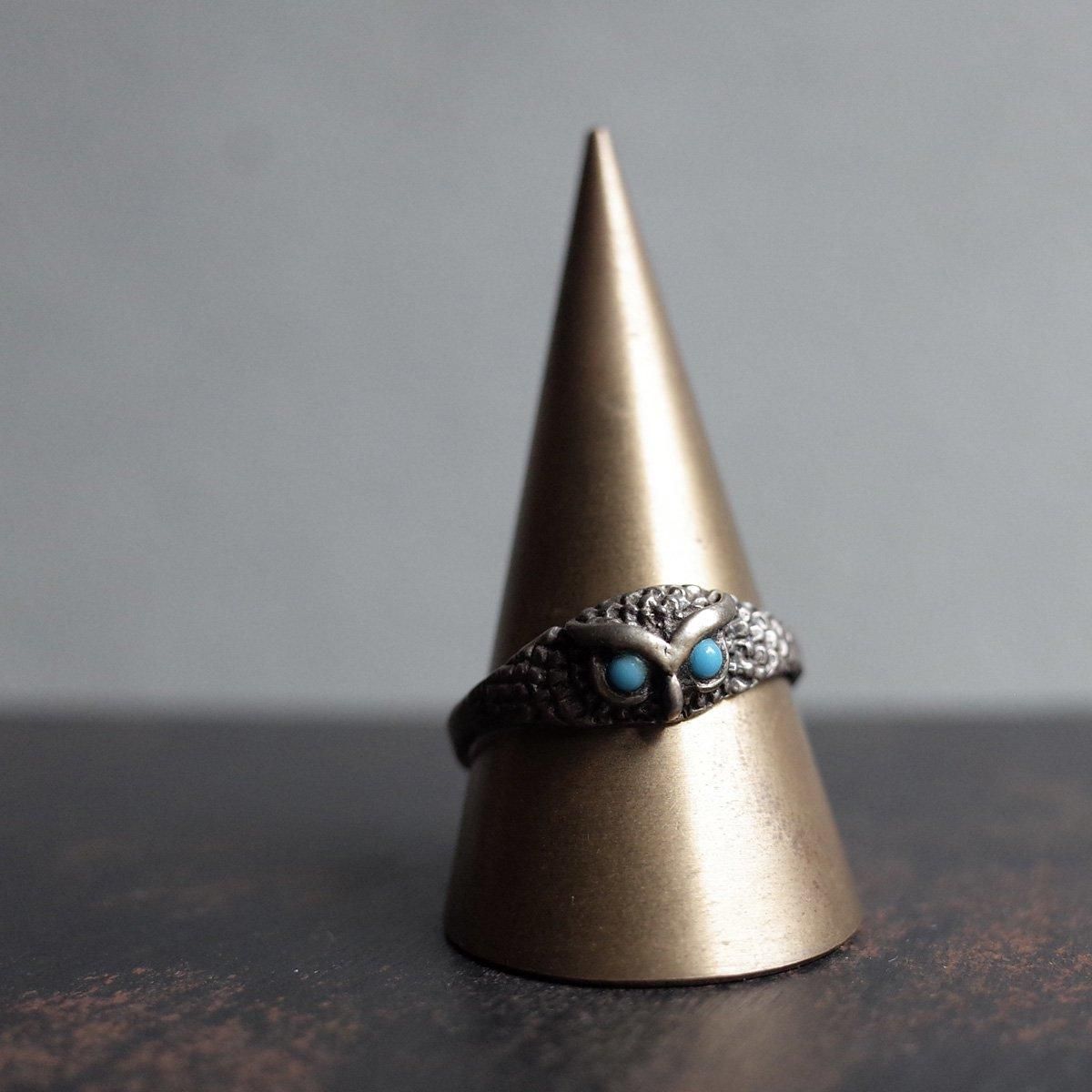  С 饹 󥰡Vintage Owl Silver Turquoise Glass Ring