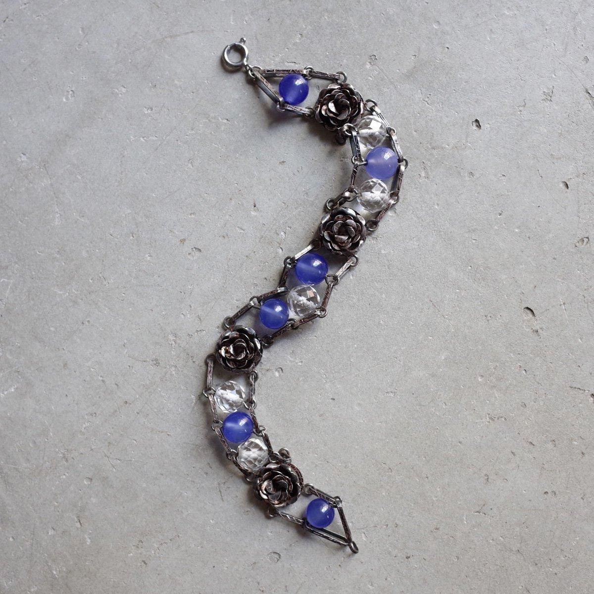 ブルーカルセドニー シルバー 薔薇 ブレスレット（1940-60's Blue