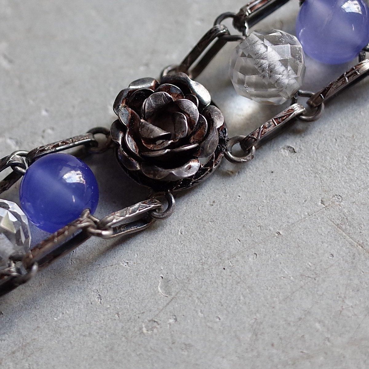 ֥롼륻ɥˡ С  ֥쥹åȡ1940-60's Blue Chalcedony Silver Rose Bracelet