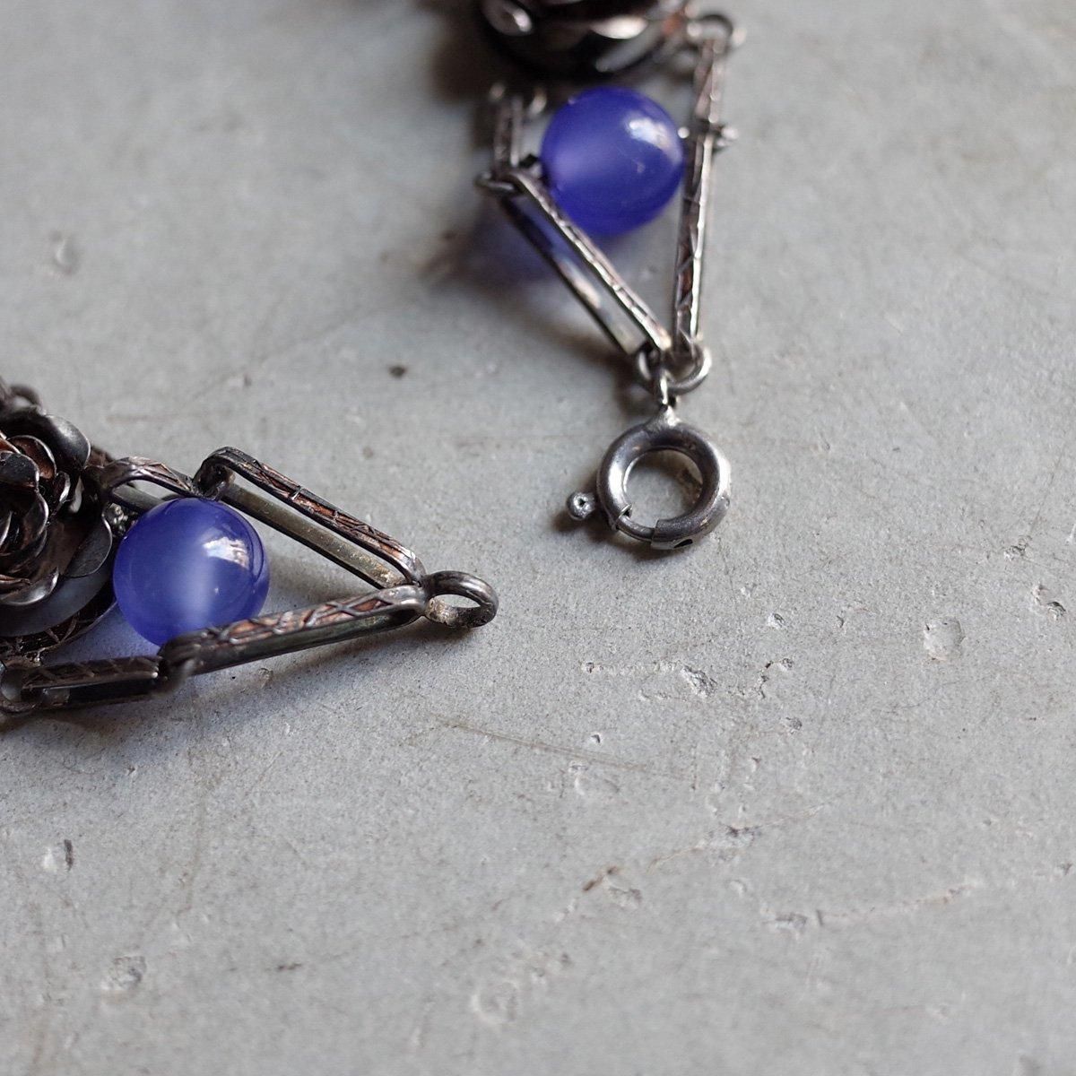 ֥롼륻ɥˡ С  ֥쥹åȡ1940-60's Blue Chalcedony Silver Rose Bracelet
