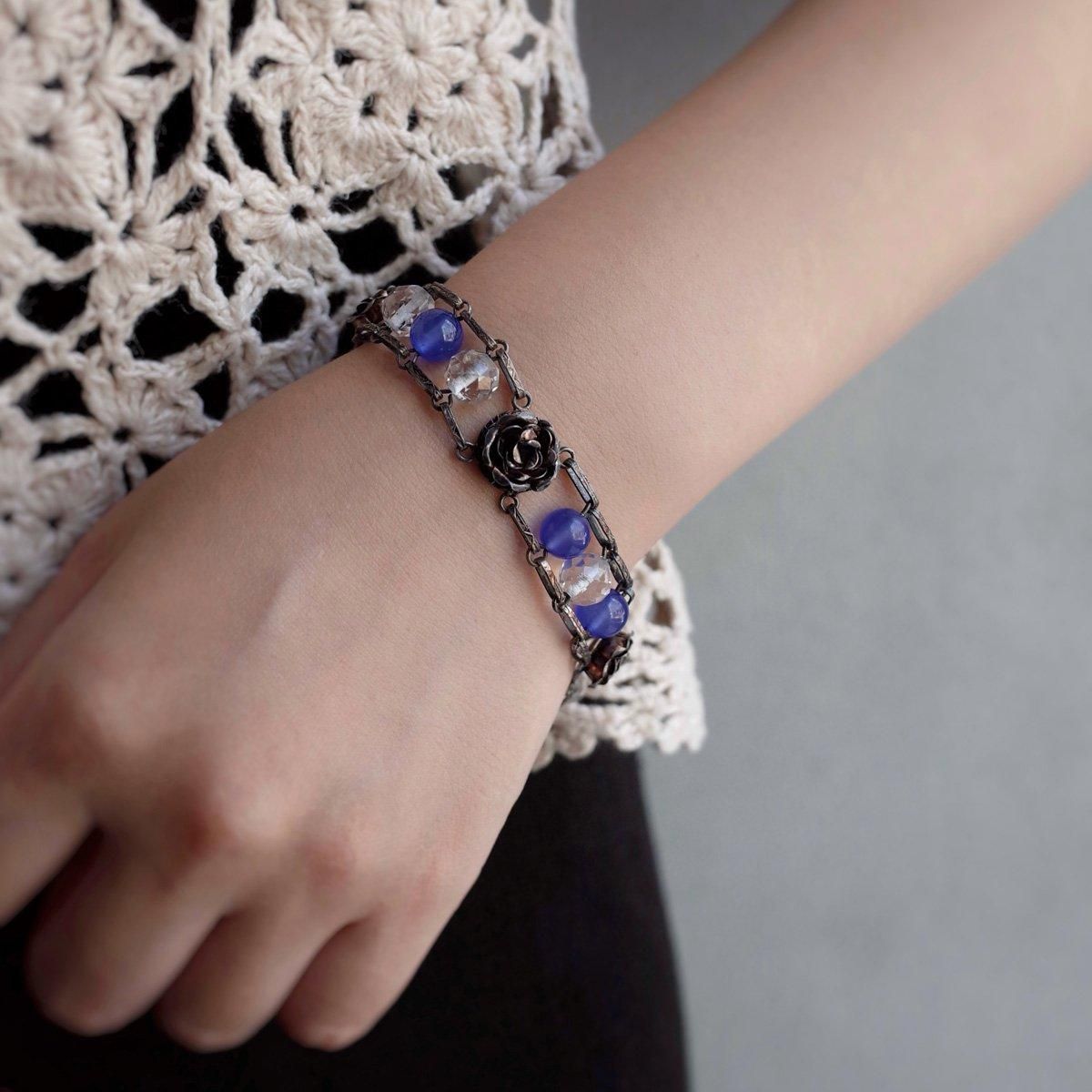 ֥롼륻ɥˡ С  ֥쥹åȡ1940-60's Blue Chalcedony Silver Rose Bracelet