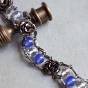֥롼륻ɥˡ С  ֥쥹åȡ1940-60's Blue Chalcedony Silver Rose Bracelet
