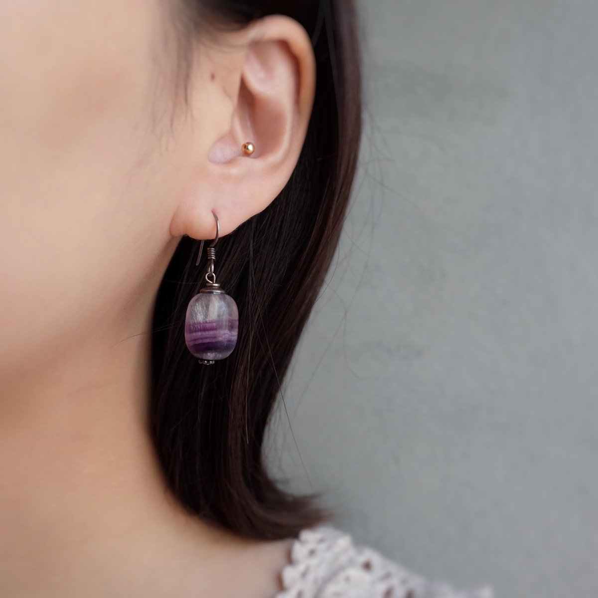 ѡץ륢 С ԥ1960-70's Purple Agate Silver Earrings