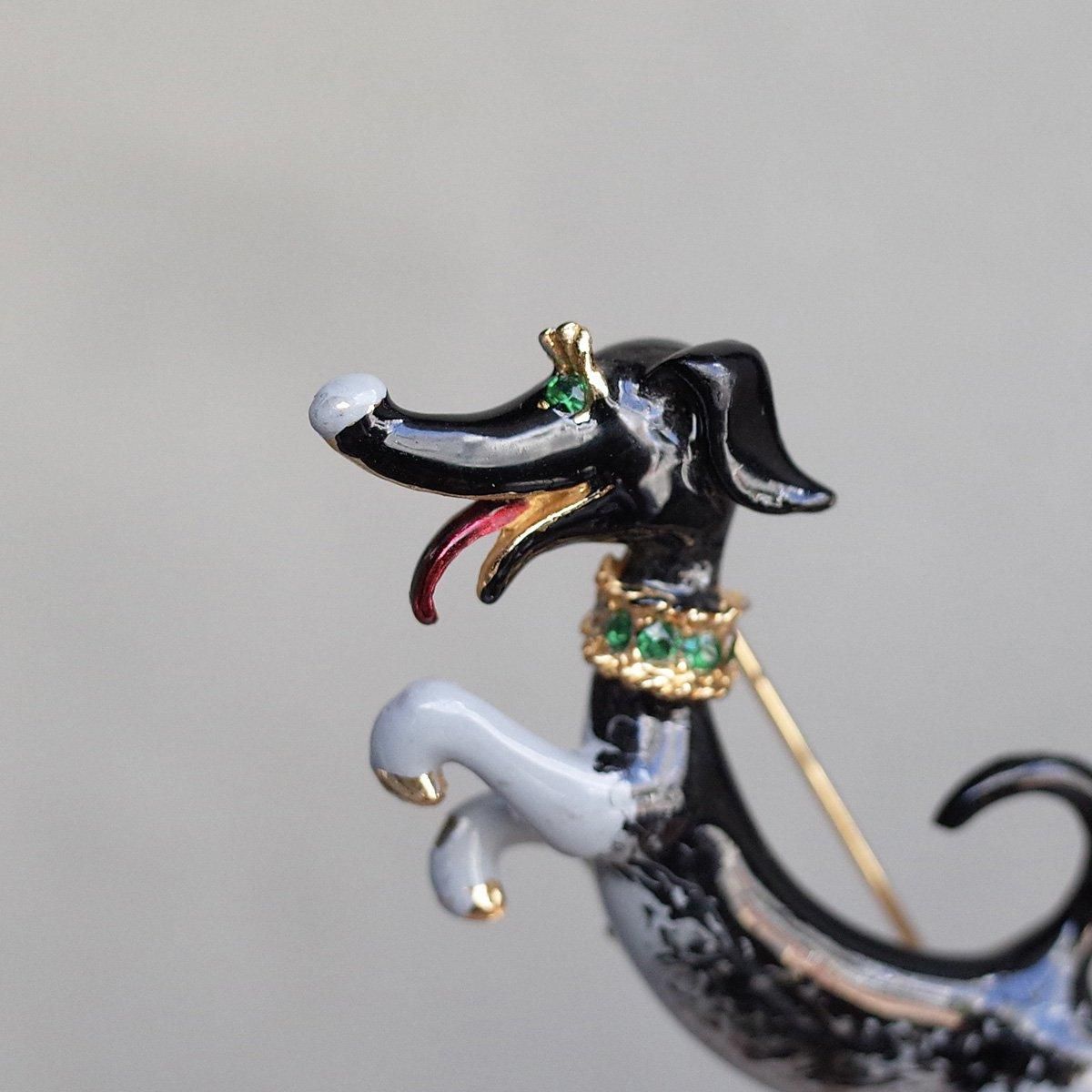 ɥå ꡼󥬥饹 ᥿ ֥1950-60's Dog Green Glass Metal Brooch 