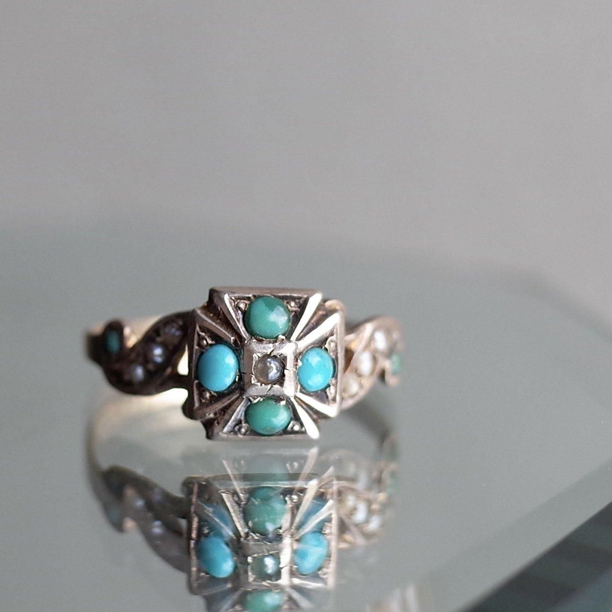 9  ѡ ⡼˥ 󥰡Victorian 9KYG Turquoise Pearl Mourning Ring