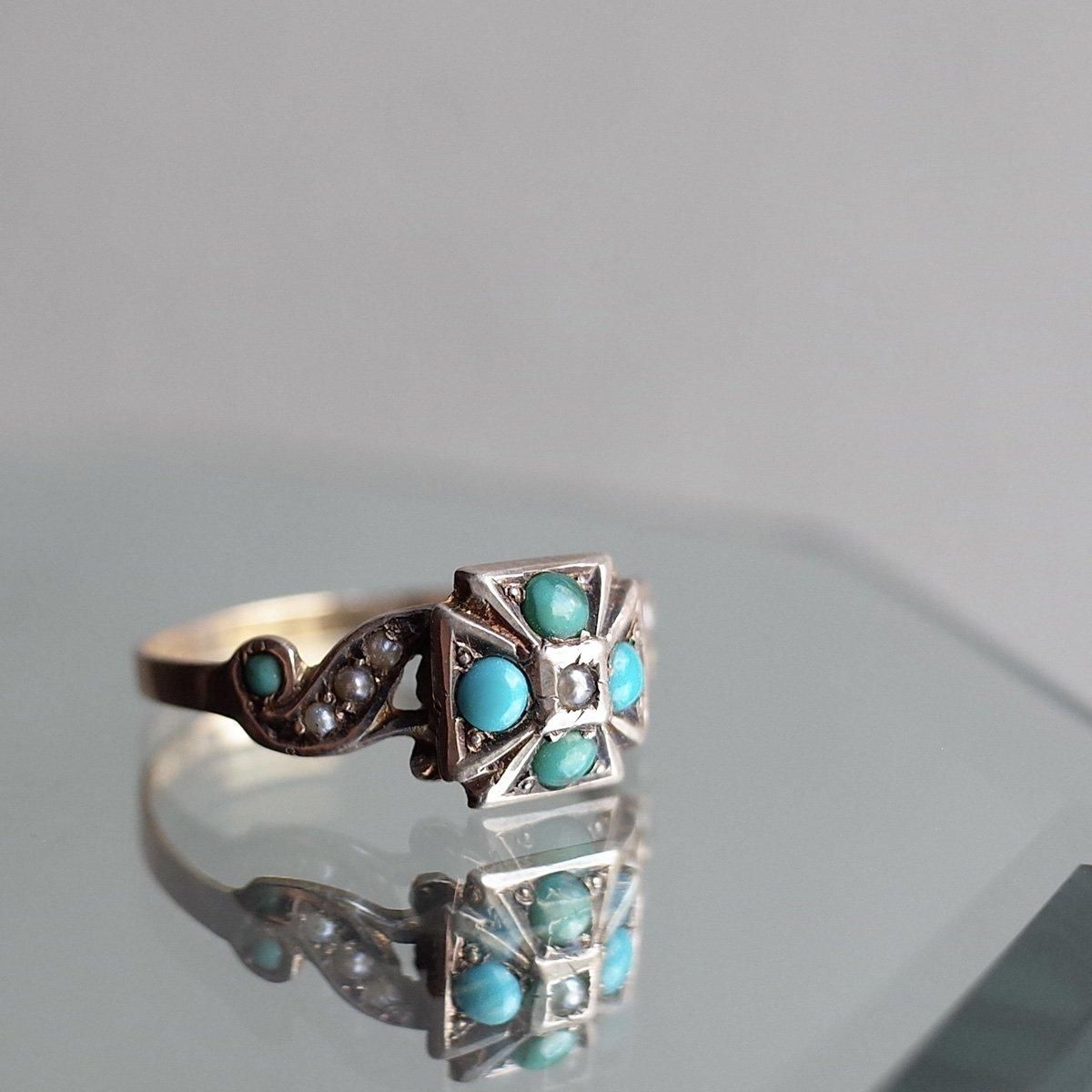 9  ѡ ⡼˥ 󥰡Victorian 9KYG Turquoise Pearl Mourning Ring
