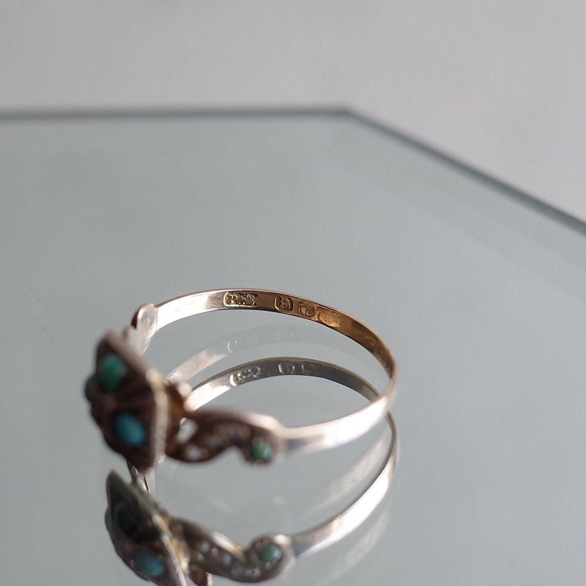 9  ѡ ⡼˥ 󥰡Victorian 9KYG Turquoise Pearl Mourning Ring