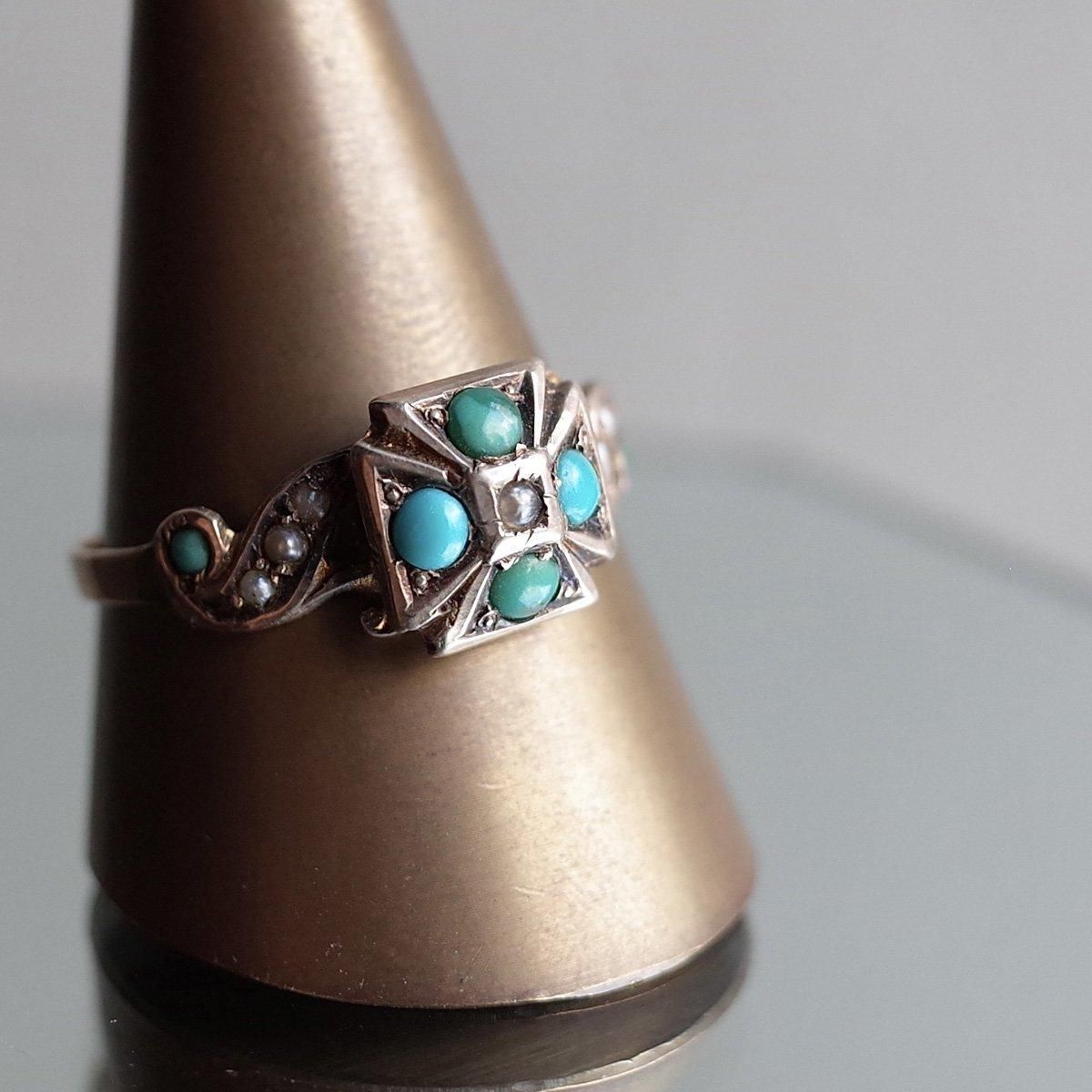 9  ѡ ⡼˥ 󥰡Victorian 9KYG Turquoise Pearl Mourning Ring