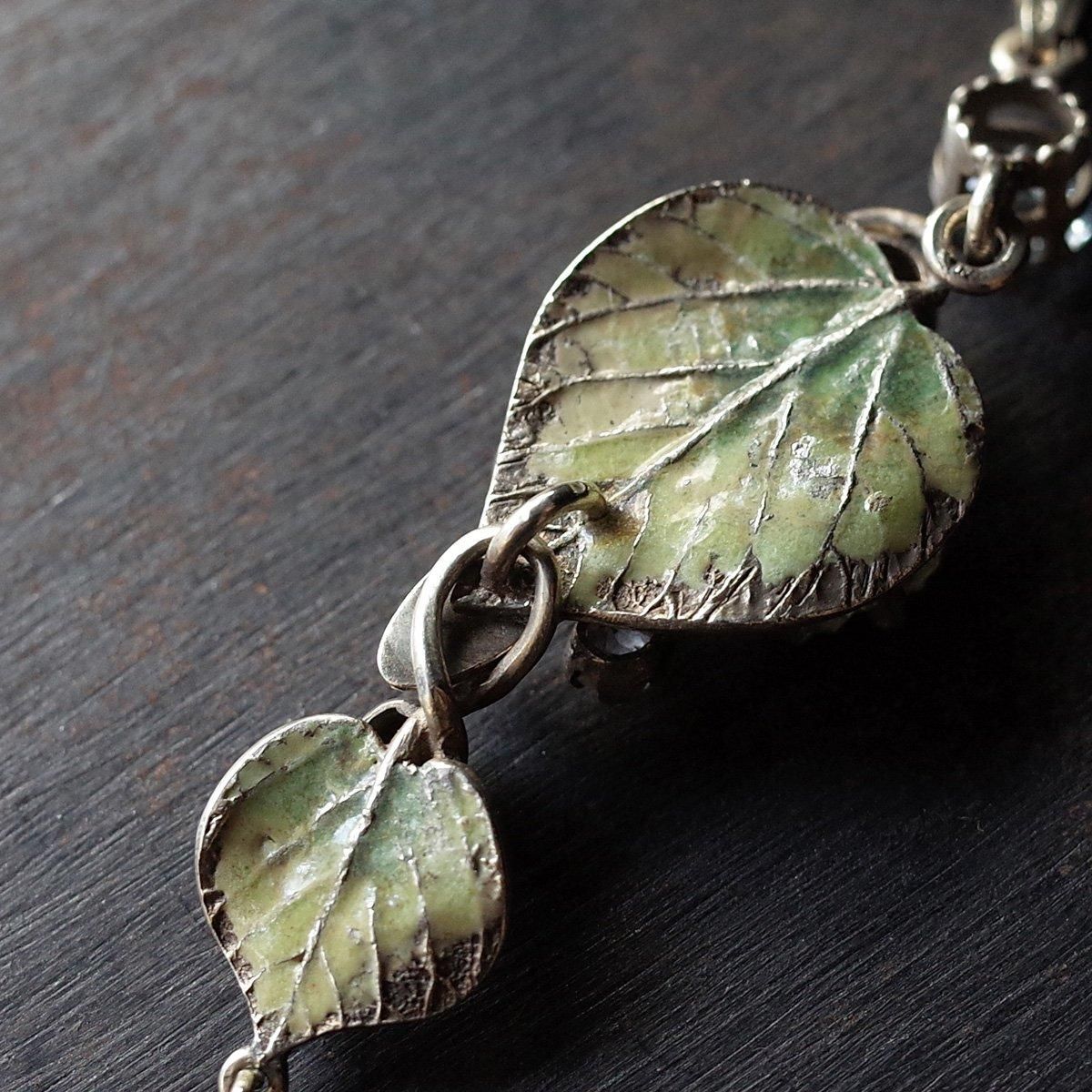 С ŷ ꡼ ڥȡVintage Silvergilt Natural Stones Leaf Pendant