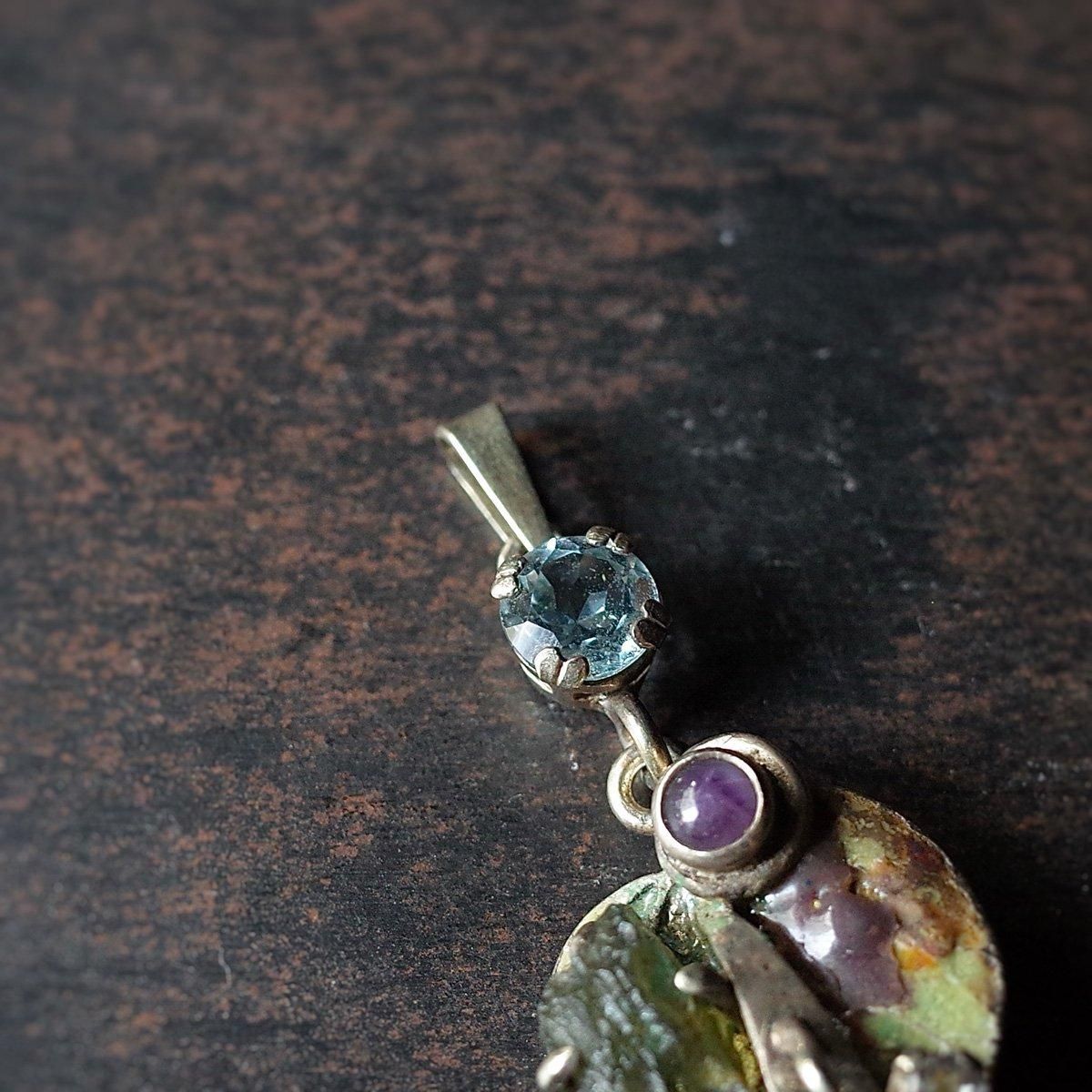 С ŷ ꡼ ڥȡVintage Silvergilt Natural Stones Leaf Pendant