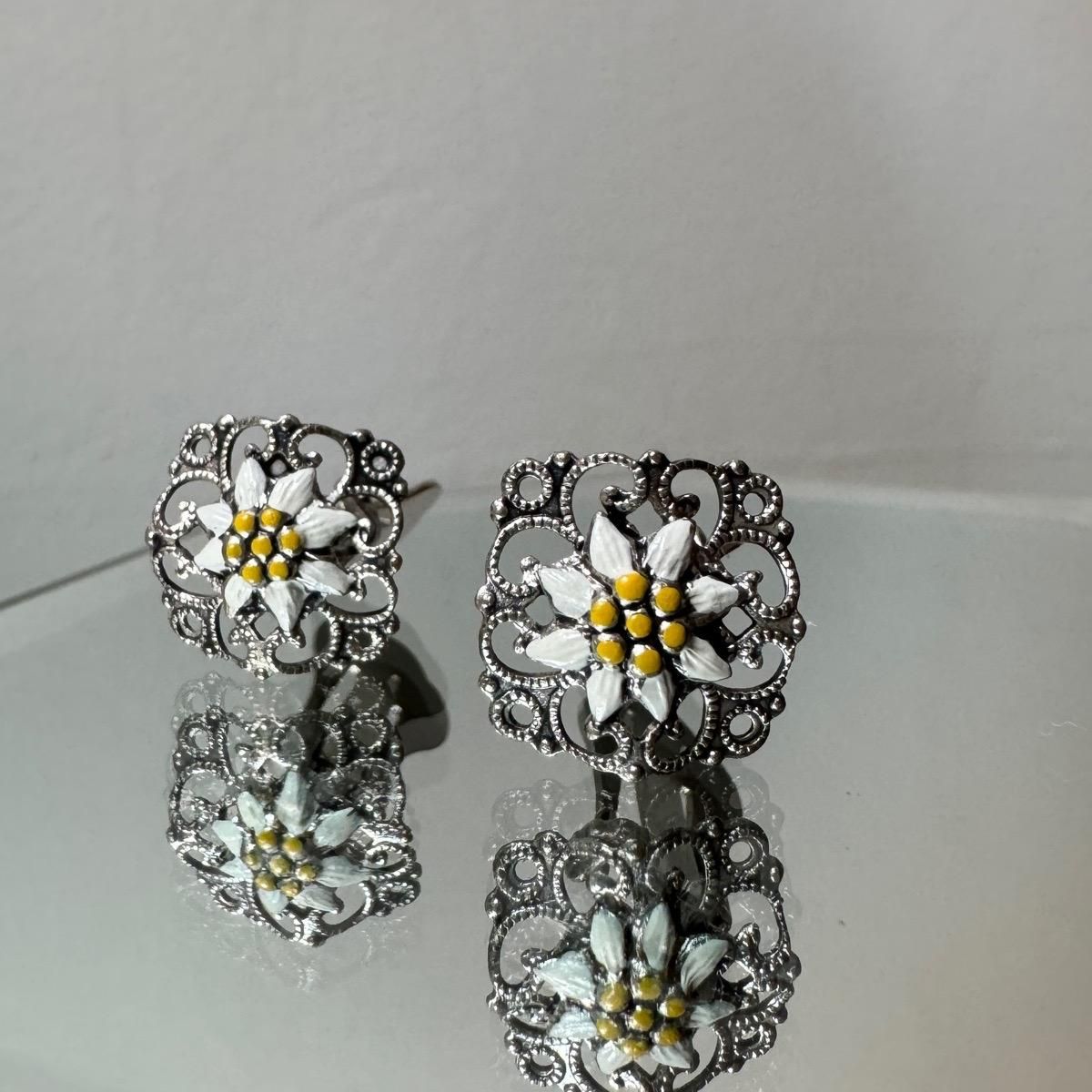1950-60ǯ ȥꥢ ʥ ǥ磻 󥰡Austria Enamel Edelweiss Earrings