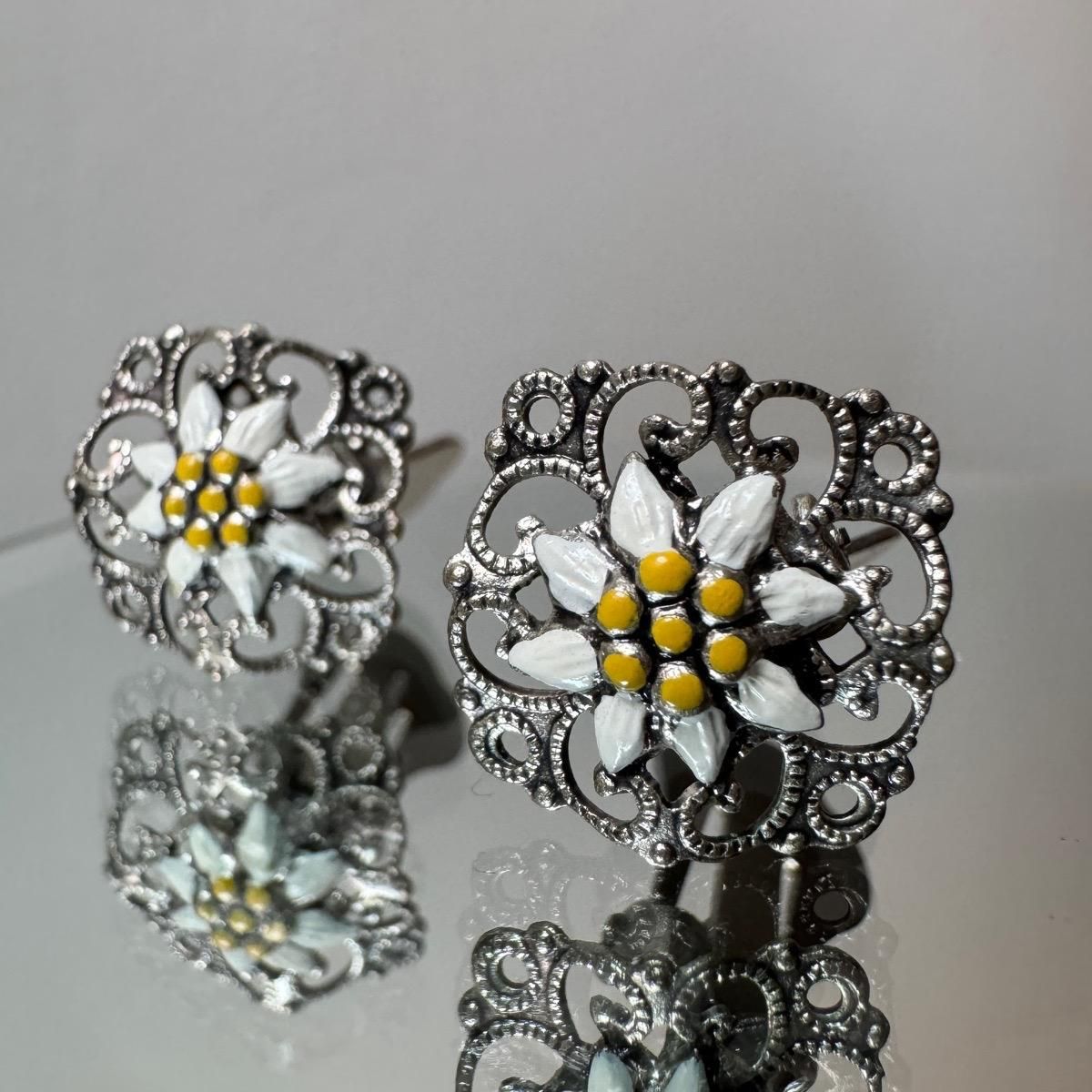 1950-60ǯ ȥꥢ ʥ ǥ磻 󥰡Austria Enamel Edelweiss Earrings