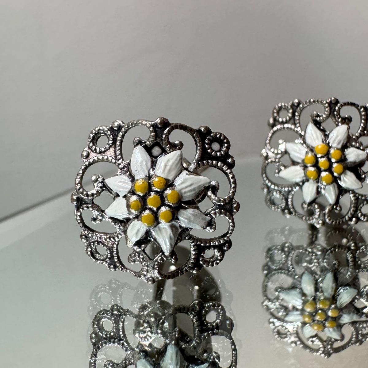 1950-60ǯ ȥꥢ ʥ ǥ磻 󥰡Austria Enamel Edelweiss Earrings