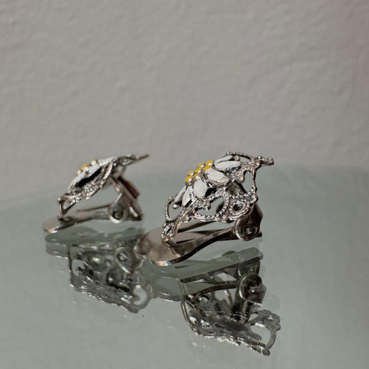 1950-60ǯ ȥꥢ ʥ ǥ磻 󥰡Austria Enamel Edelweiss Earrings
