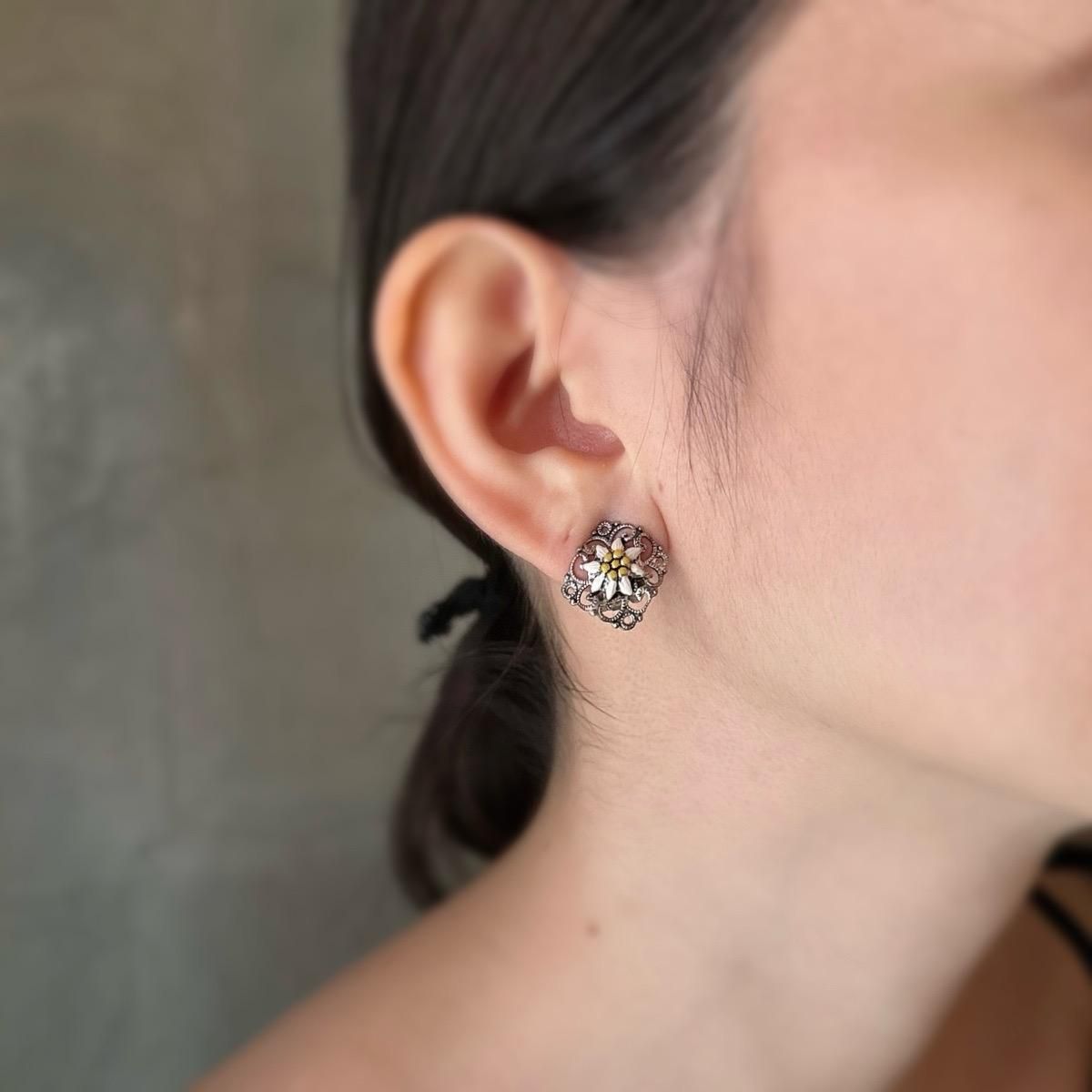 1950-60ǯ ȥꥢ ʥ ǥ磻 󥰡Austria Enamel Edelweiss Earrings