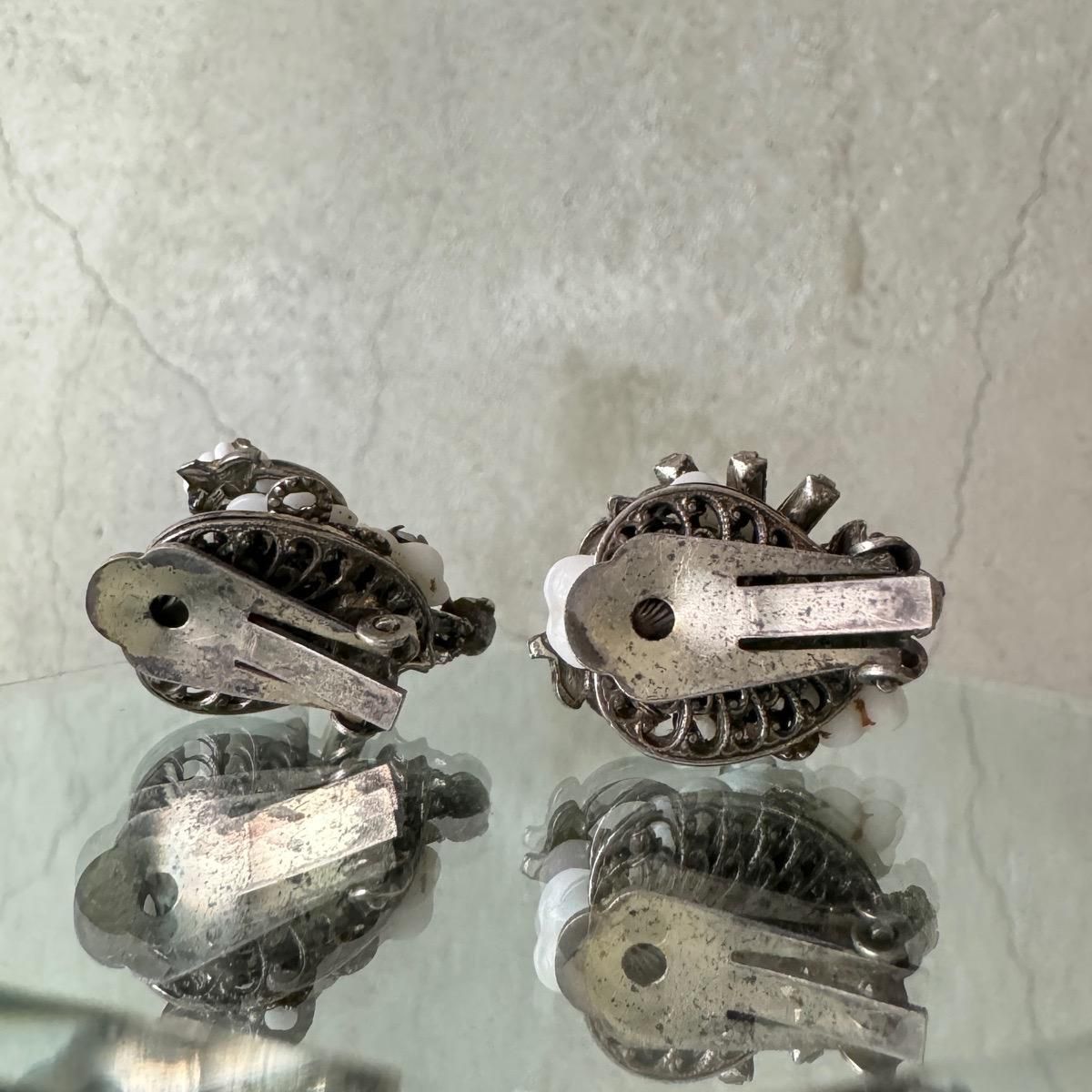 1950-60ǯ ۥ磻ȥե 饹󥰡Metal Glass Earrings