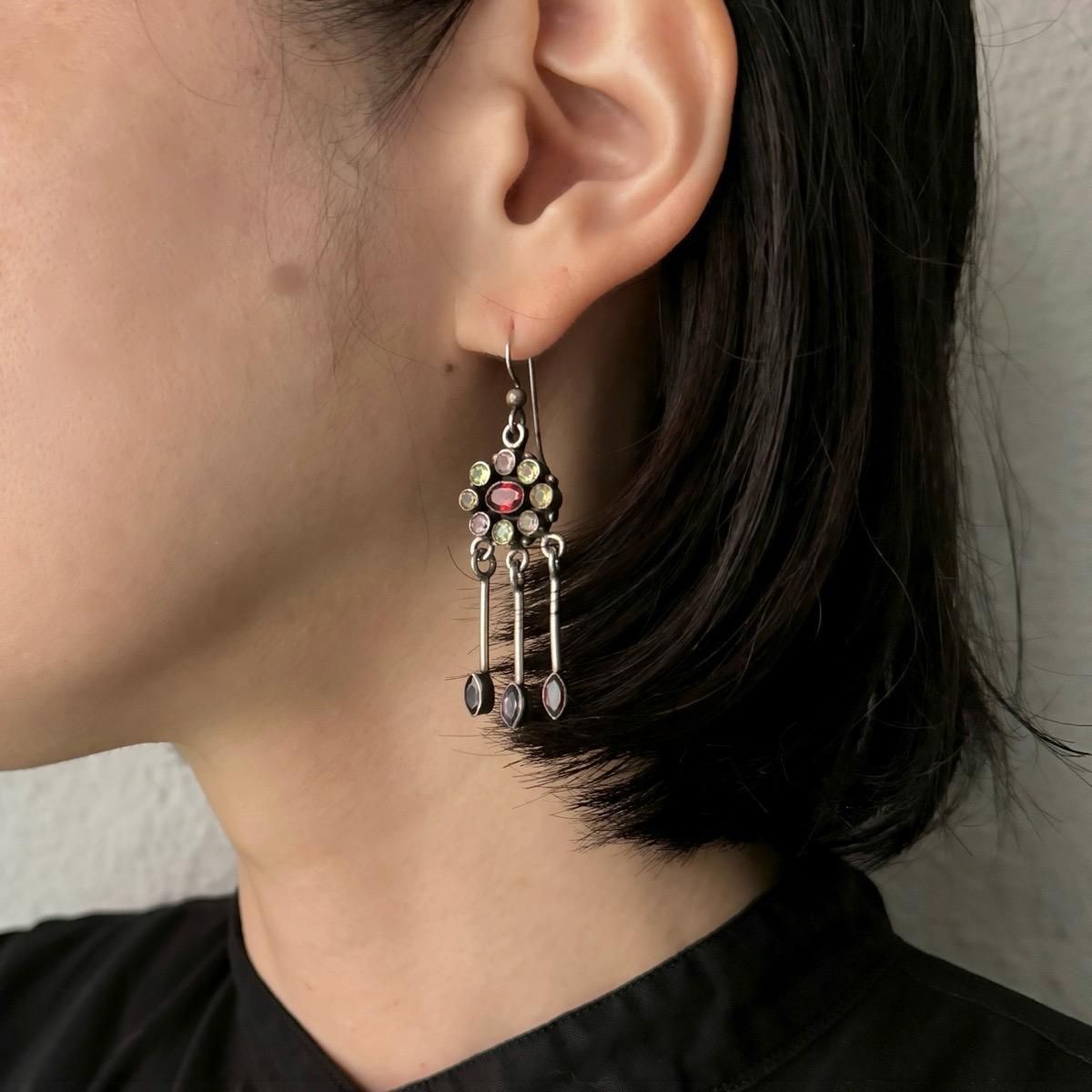 ơ С ͥå ȥ ڥɥå ᥷ եԥSilver Garnet Citrine Peridot Amethyst Earrings