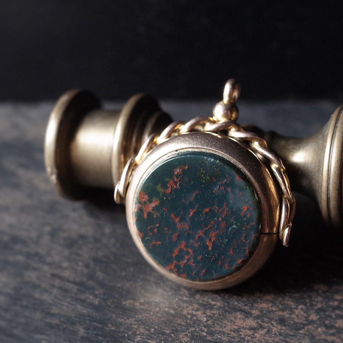 9 ֥åɥȡ 륻ɥˡ ڥȥȥåסc.1910 9K Bloodstone Chalcedony Pendant Top