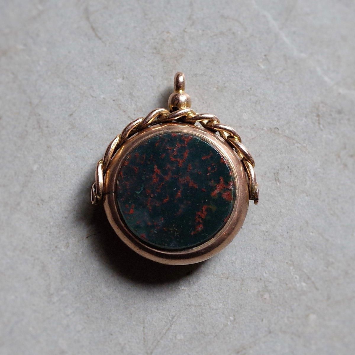 9 ֥åɥȡ 륻ɥˡ ڥȥȥåסc.1910 9K Bloodstone Chalcedony Pendant Top