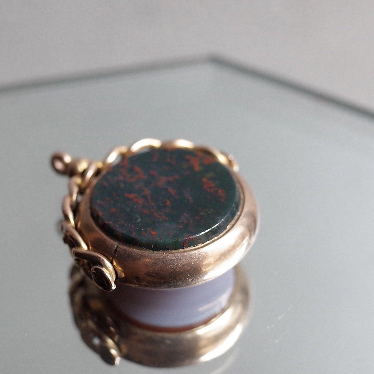 9 ֥åɥȡ 륻ɥˡ ڥȥȥåסc.1910 9K Bloodstone Chalcedony Pendant Top
