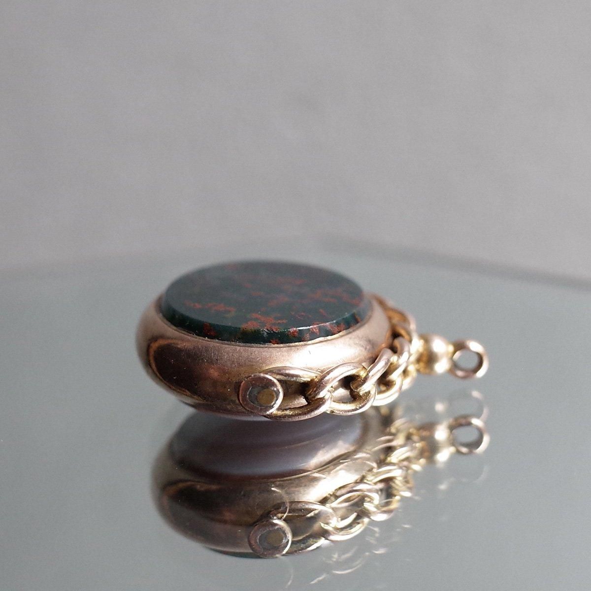 9 ֥åɥȡ 륻ɥˡ ڥȥȥåסc.1910 9K Bloodstone Chalcedony Pendant Top