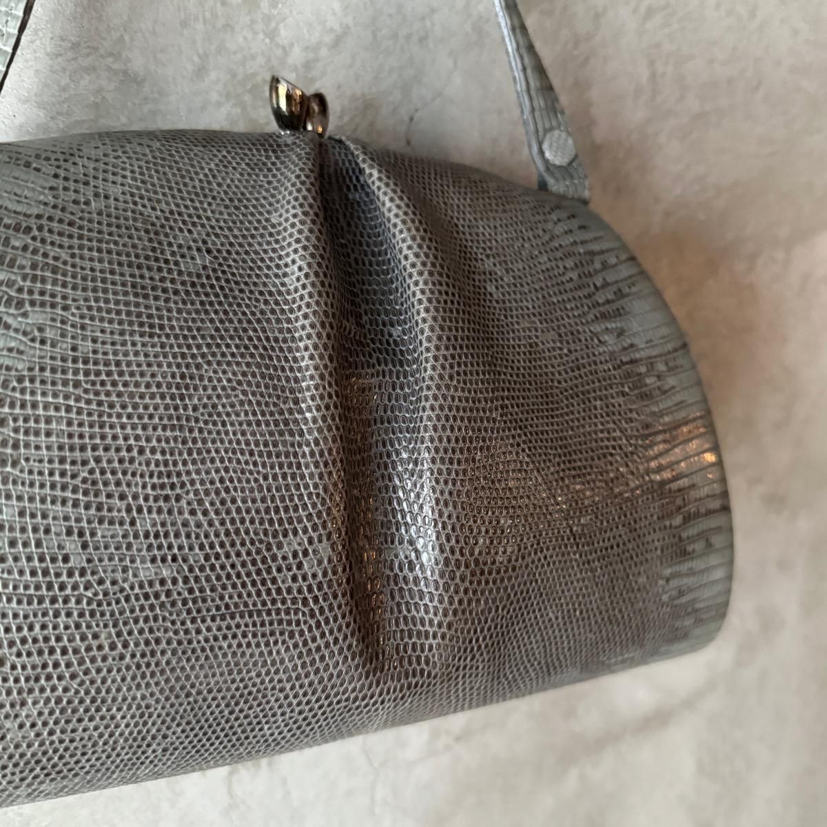 ヴィンテージ ブルーグレー リングマーク リザード革バッグ（Vintage