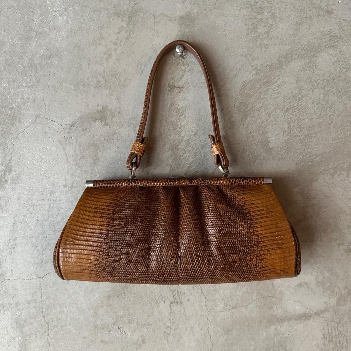ヴィンテージ ブラウン リングマーク リザード革 バッグ（Vintage