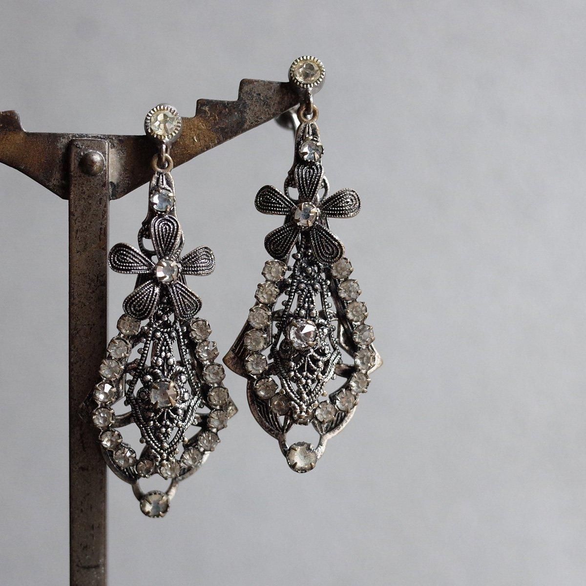С᥿ ꥢȡ ե 󥰡1930's Silver Metal Clearstone Flower Earrings