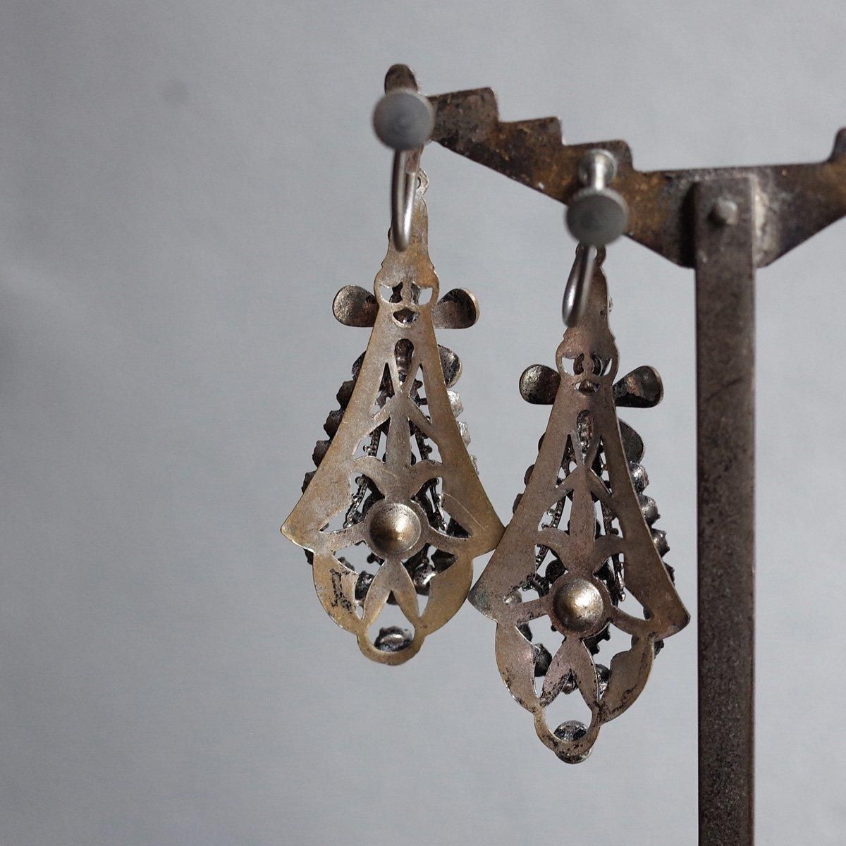 С᥿ ꥢȡ ե 󥰡1930's Silver Metal Clearstone Flower Earrings