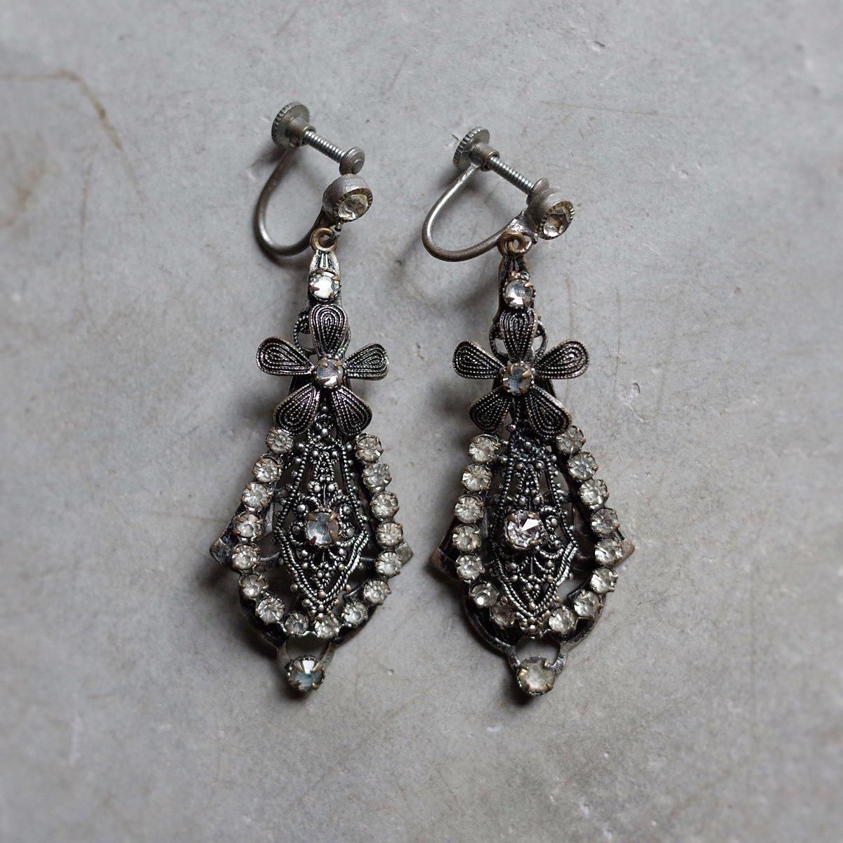 С᥿ ꥢȡ ե 󥰡1930's Silver Metal Clearstone Flower Earrings