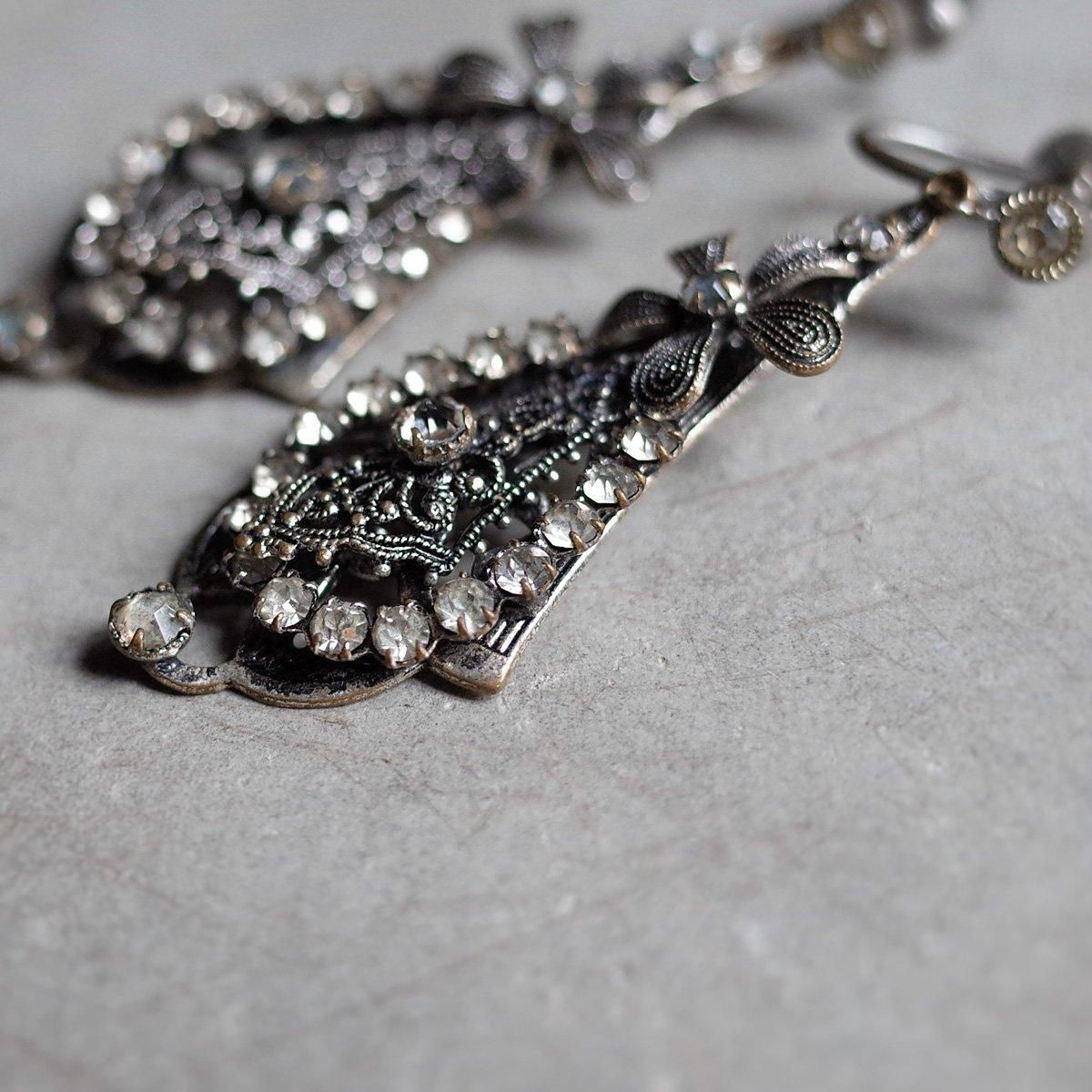 С᥿ ꥢȡ ե 󥰡1930's Silver Metal Clearstone Flower Earrings