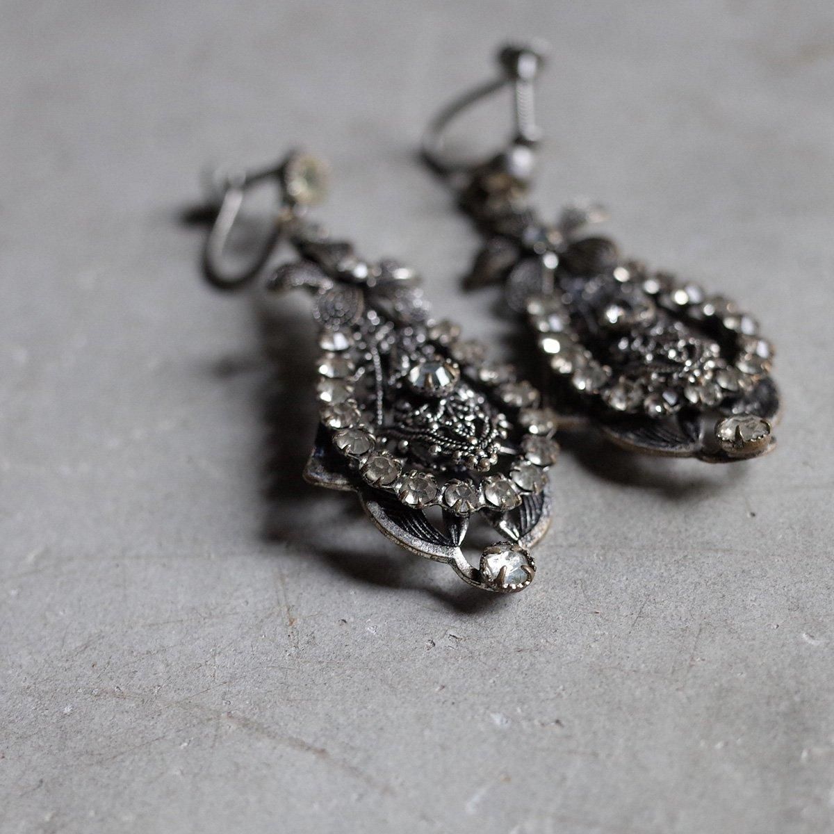 С᥿ ꥢȡ ե 󥰡1930's Silver Metal Clearstone Flower Earrings