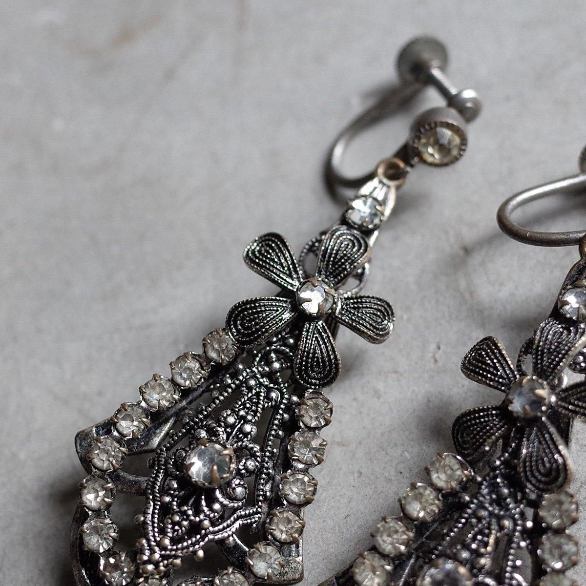 С᥿ ꥢȡ ե 󥰡1930's Silver Metal Clearstone Flower Earrings