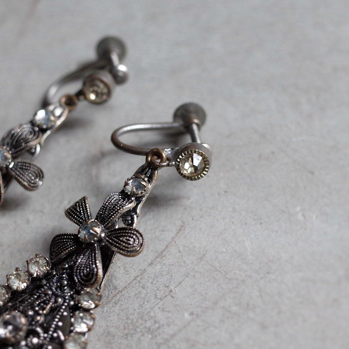 С᥿ ꥢȡ ե 󥰡1930's Silver Metal Clearstone Flower Earrings