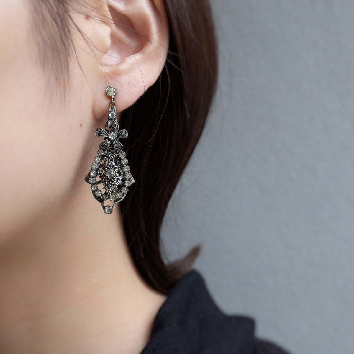 С᥿ ꥢȡ ե 󥰡1930's Silver Metal Clearstone Flower Earrings