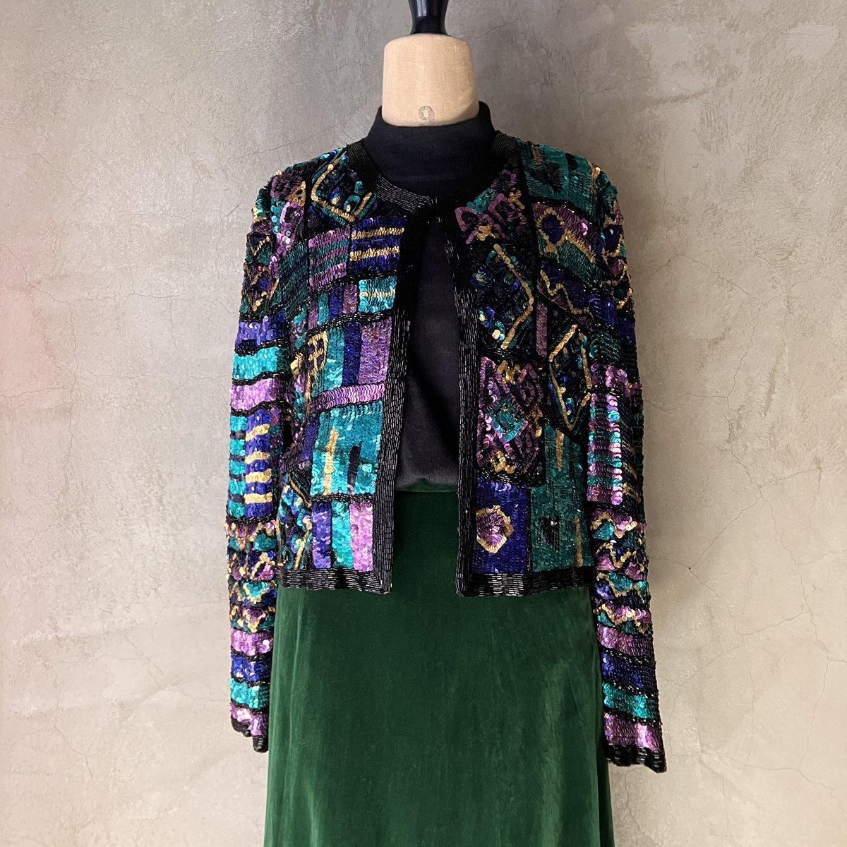 ơ 륯 ѥ󥳡 㥱åȡVintage Silk Sequin Jacket