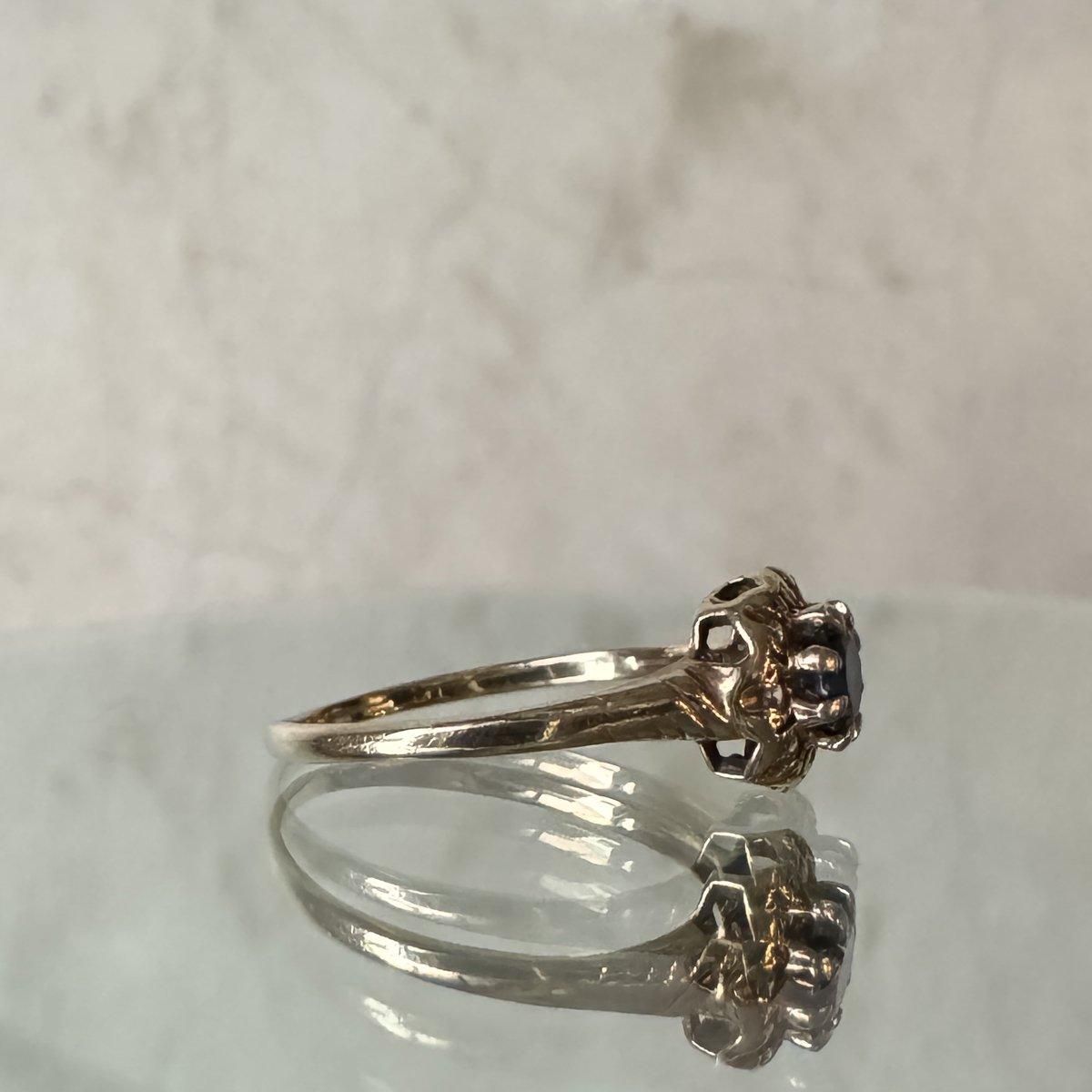 ヴィンテージ 9金 サファイア メレダイヤモンド ヘキサゴン