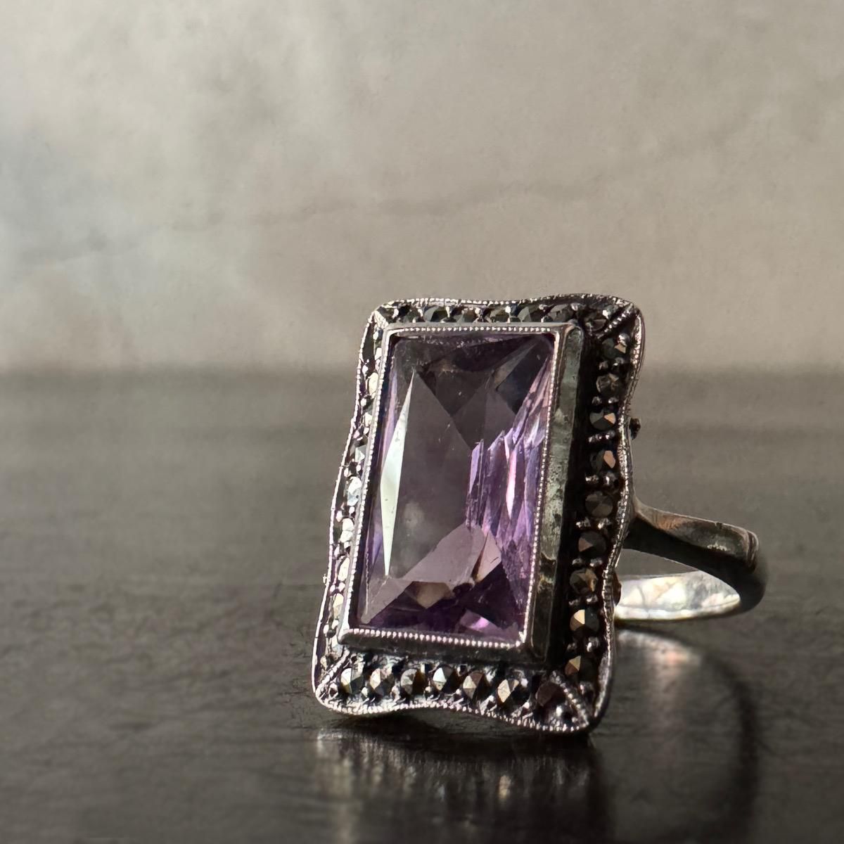 1950-60ǯ С ᥷ ޡ 󥰡Silver Amethyst Marcasite Ring