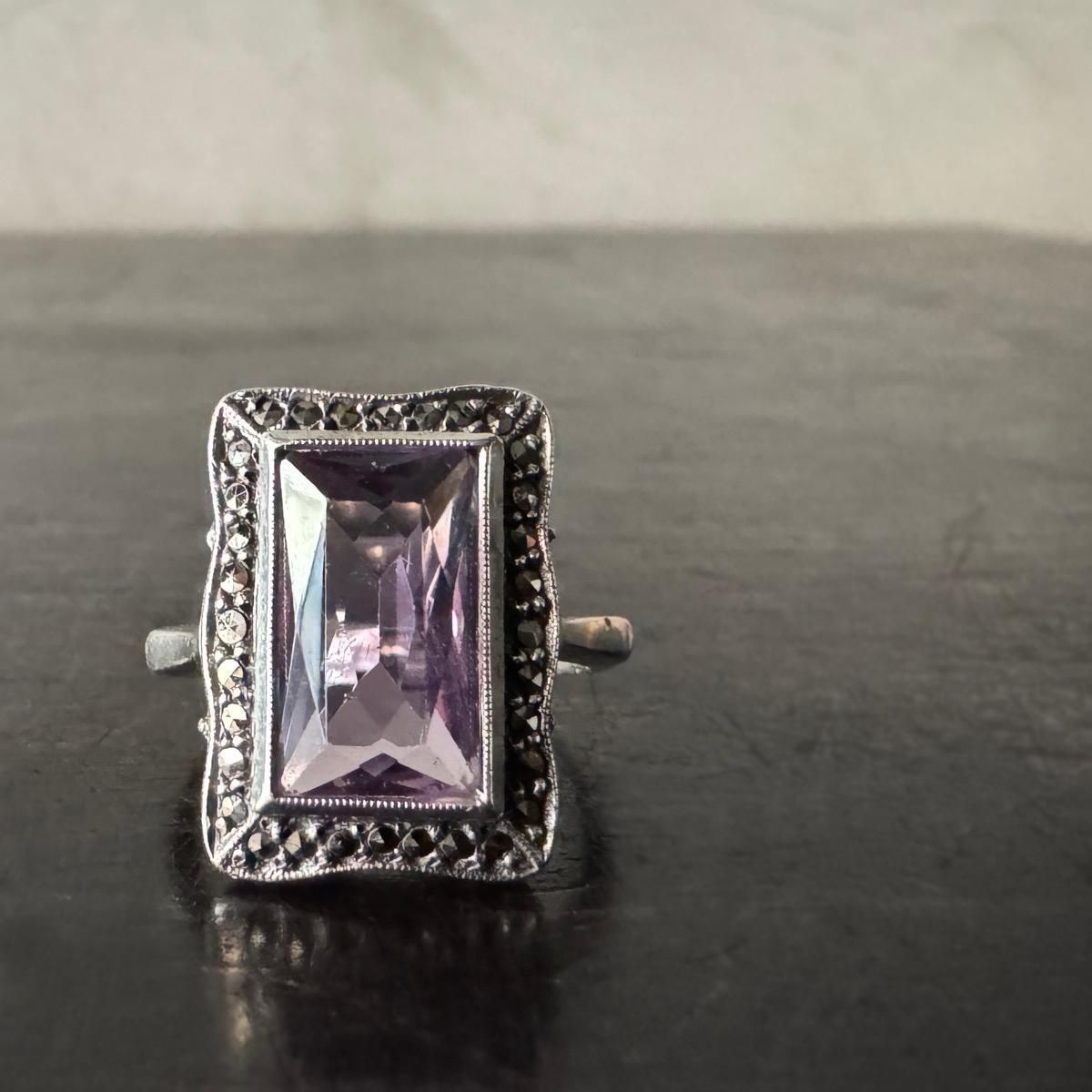 1950-60ǯ С ᥷ ޡ 󥰡Silver Amethyst Marcasite Ring