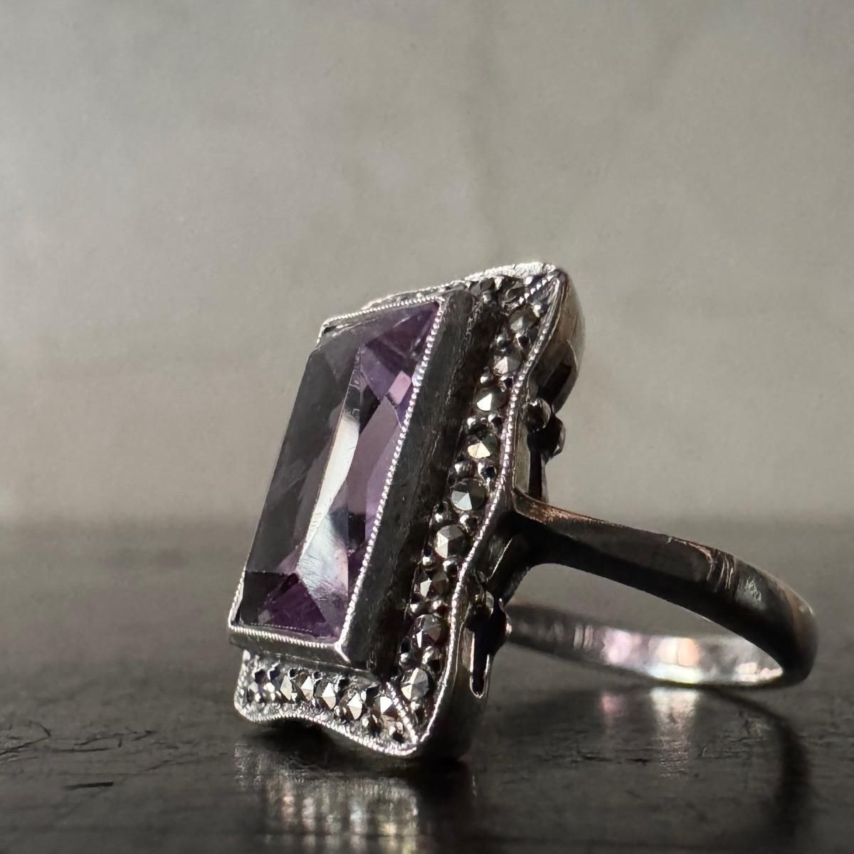 1950-60ǯ С ᥷ ޡ 󥰡Silver Amethyst Marcasite Ring