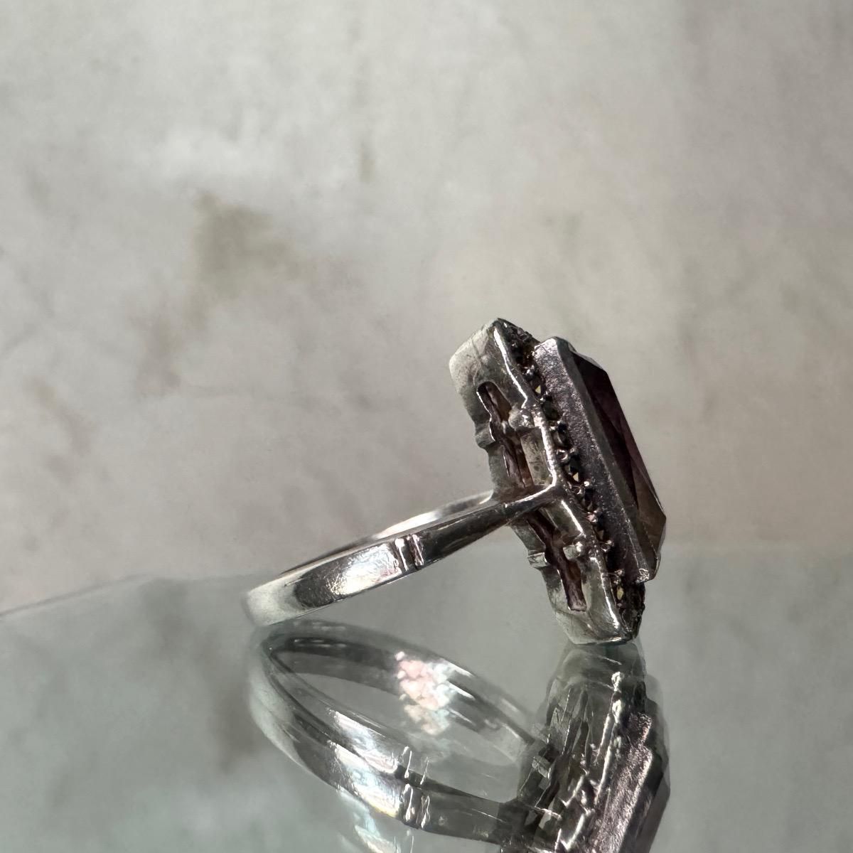 1950-60ǯ С ᥷ ޡ 󥰡Silver Amethyst Marcasite Ring