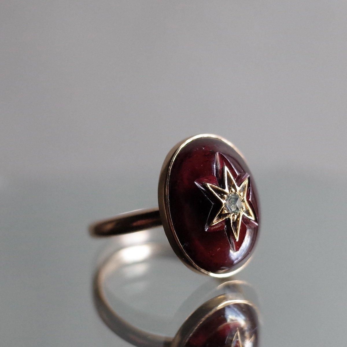 ȥꥢ 15 ܥ󥬡ͥå  󥰡Victorian 15K Cabochon Garnet Diamond Ring