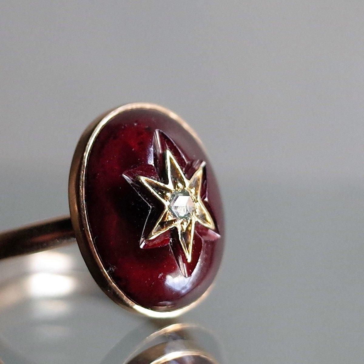 ȥꥢ 15 ܥ󥬡ͥå  󥰡Victorian 15K Cabochon Garnet Diamond Ring