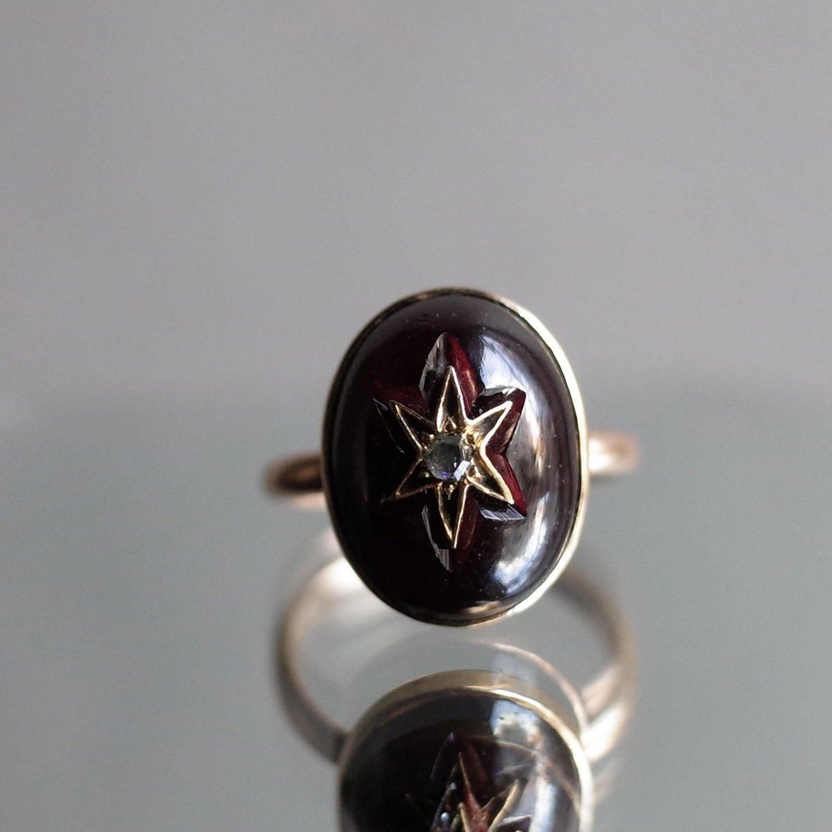 ȥꥢ 15 ܥ󥬡ͥå  󥰡Victorian 15K Cabochon Garnet Diamond Ring
