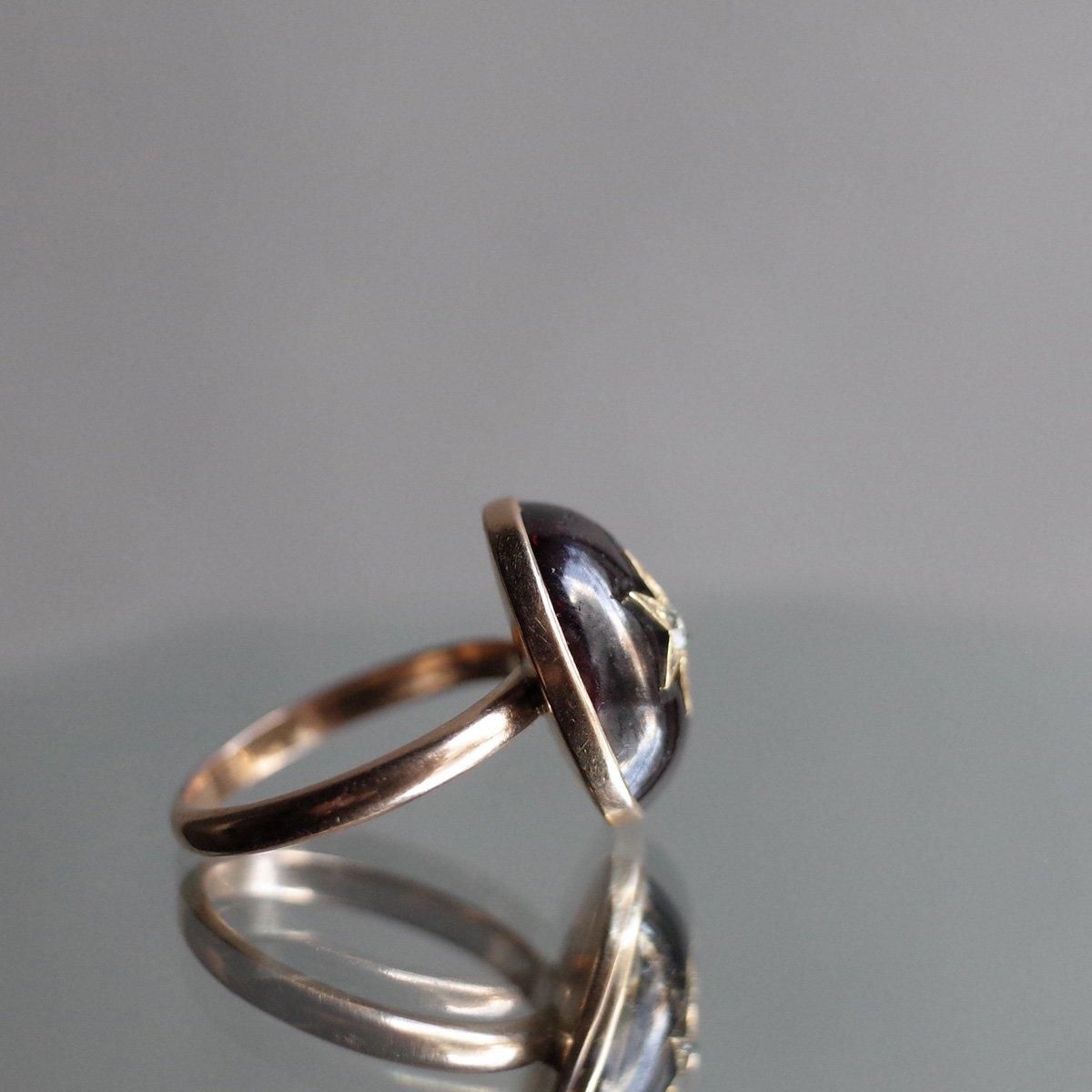 ȥꥢ 15 ܥ󥬡ͥå  󥰡Victorian 15K Cabochon Garnet Diamond Ring