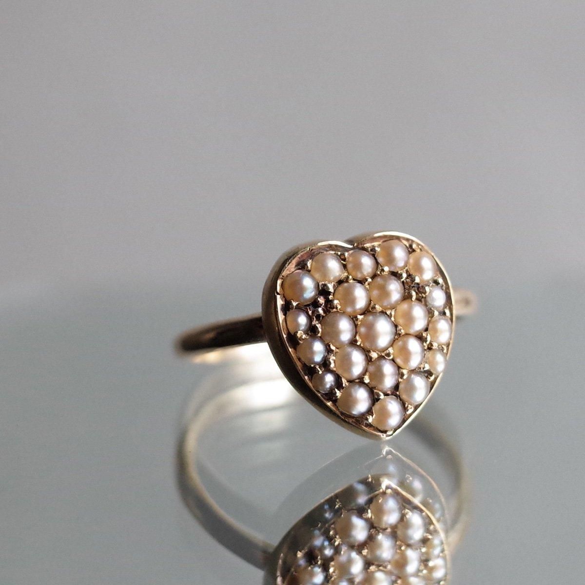 ȥꥢ-1920ǯ 12 ŷѡ ϡ 󥰡Vic to Art Deco 12K Natural Pearl Heart Ring