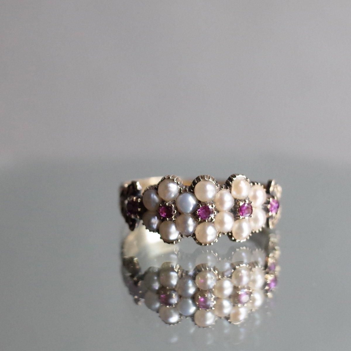 硼 14 ѡ ӡ ȥץ륯饹 󥰡Late Georgian 14K Pearl Ruby Triple Cluster Ring