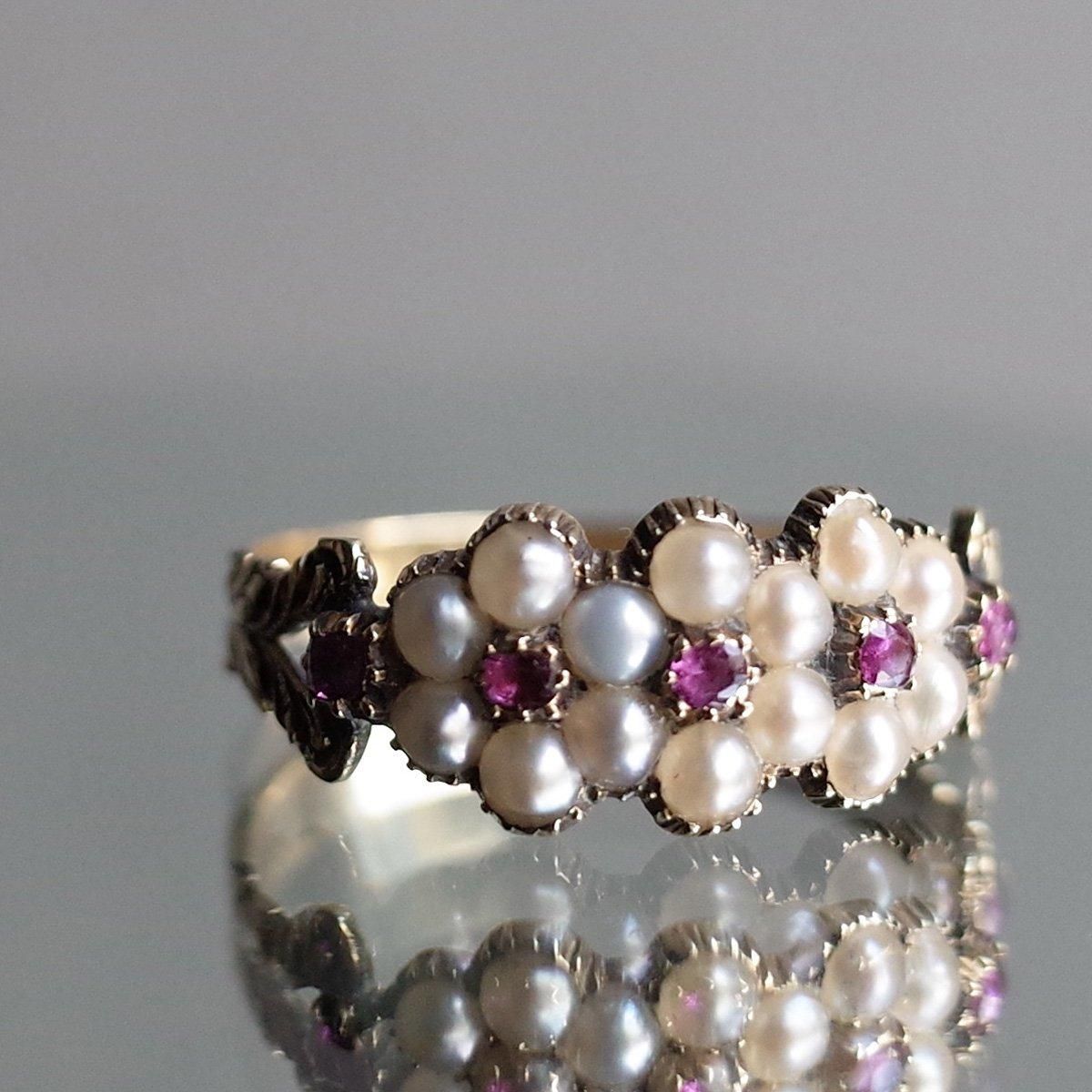 硼 14 ѡ ӡ ȥץ륯饹 󥰡Late Georgian 14K Pearl Ruby Triple Cluster Ring