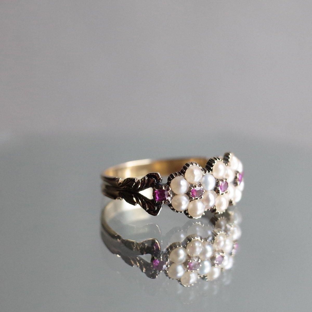 硼 14 ѡ ӡ ȥץ륯饹 󥰡Late Georgian 14K Pearl Ruby Triple Cluster Ring